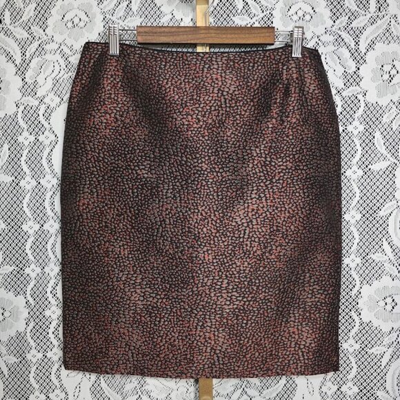Lafayette 148 New York Metallic Animal Print Skirt Red Grey Silver Black 10 - Picture 1 of 11